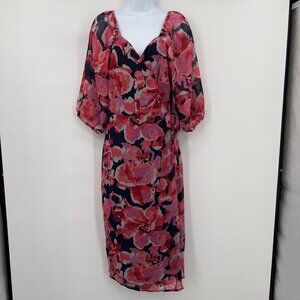 AVLN Studio Floral Chiffon Wrap Midi Cocktail Dress Women’s Size M